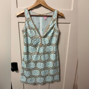 Lilly Pulitzer Nadine Shift Lilly Pad Lace short mini Dress lace hem